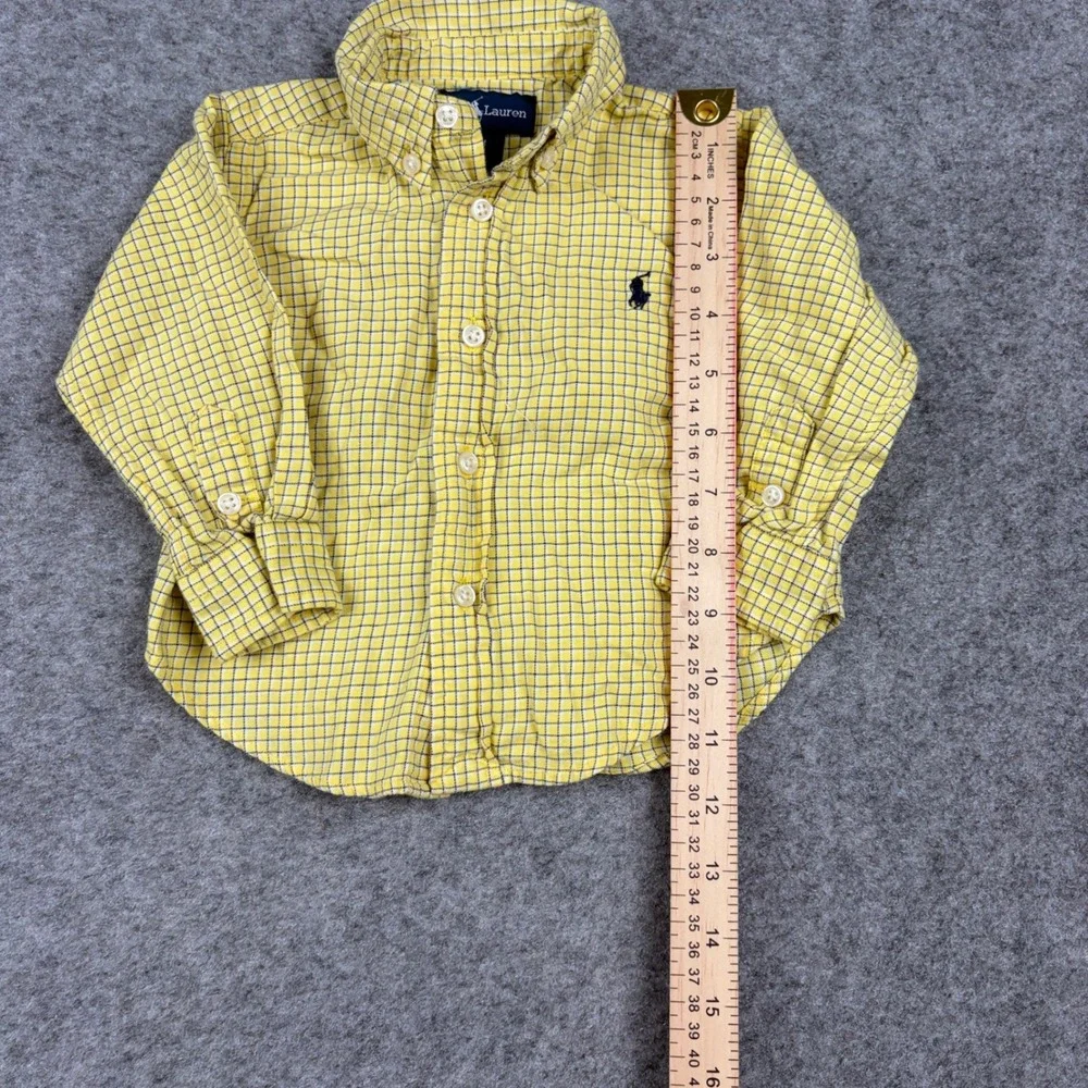 Ralph Lauren Button Down Shirt Boys 12 Months Yellow Plaid Long Sleeve Check